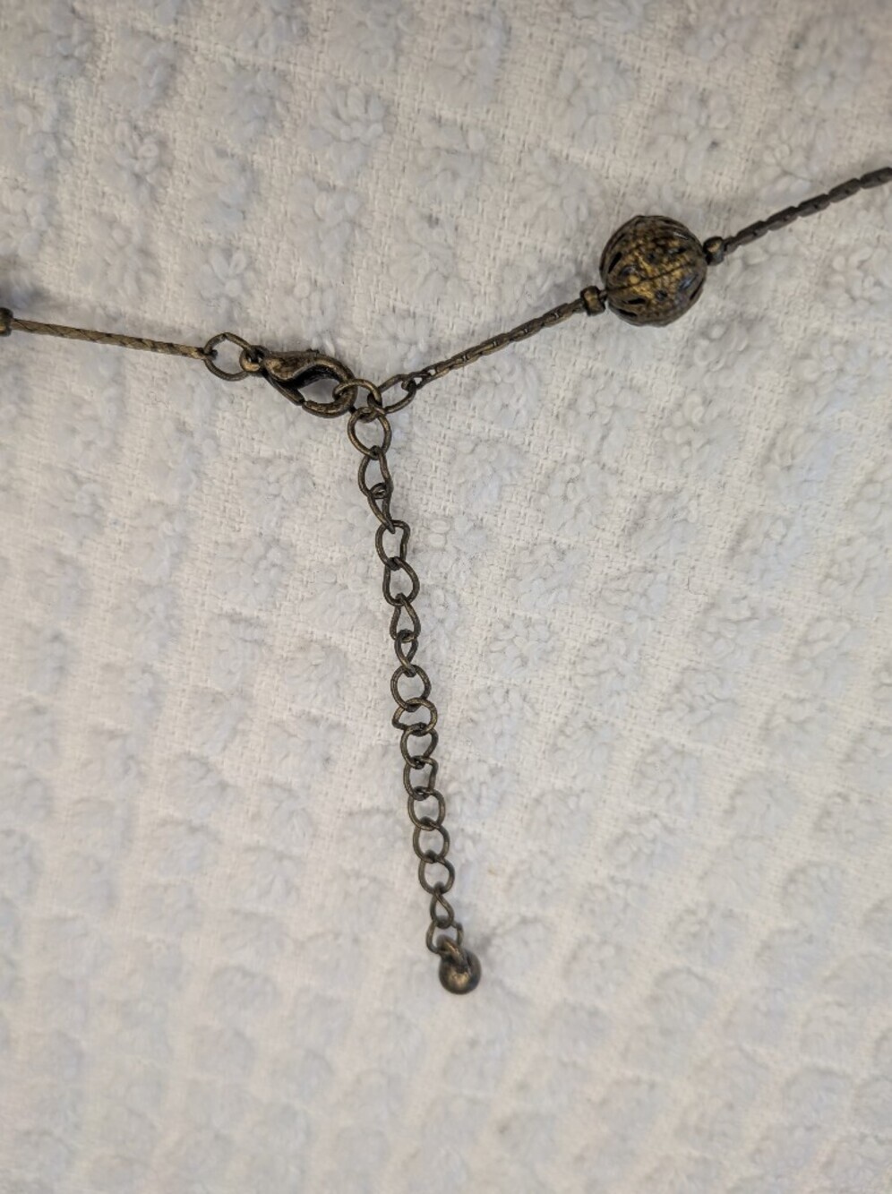Vintage Boho Textured Bronze Tone And Green Beaded Necklace - Picture 6 of 10